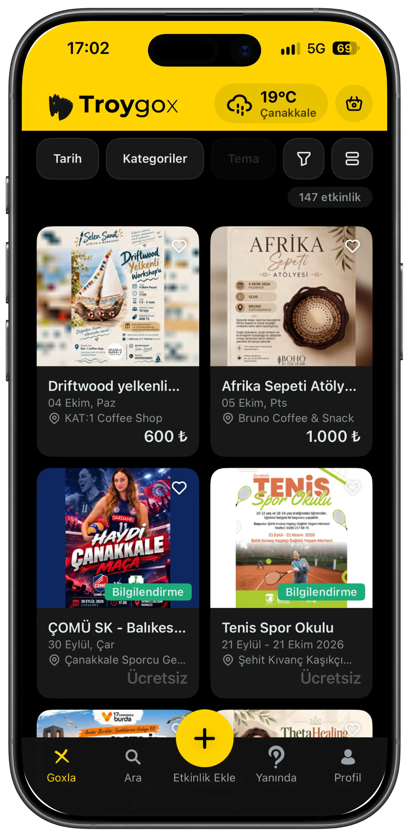 Troygox uygulamasında Çanakkale etkinlik listesi
